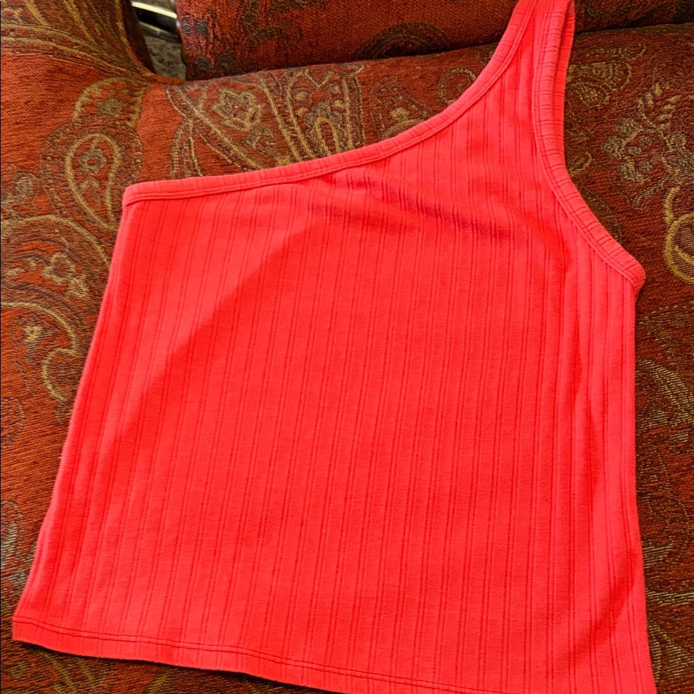 American Eagle Outfitters One-Shoulder Ribbed Tank - Coral